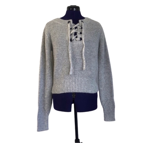 Kendall & Kylie Gray Knit Lace Up Sweater - Picture 1 of 14
